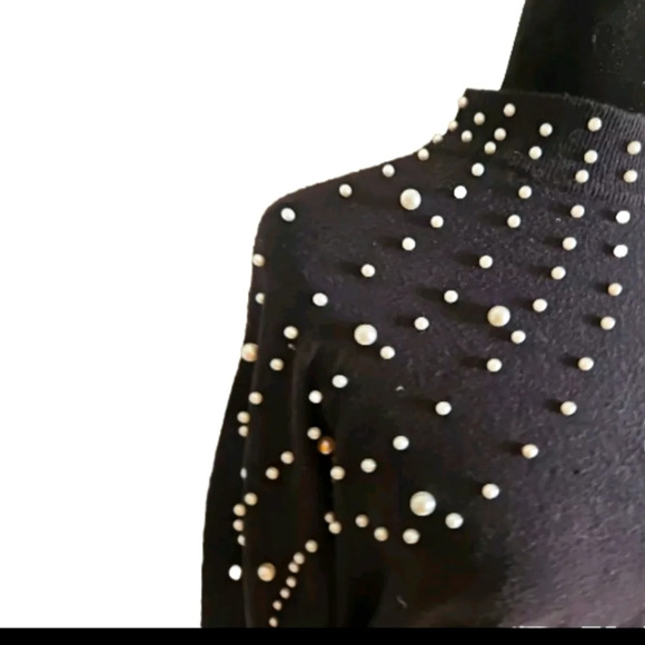 Bebe Womens Black Slightly Cropped Mock Neck Sweater With Pearl Accents M - Picture 7 of 13